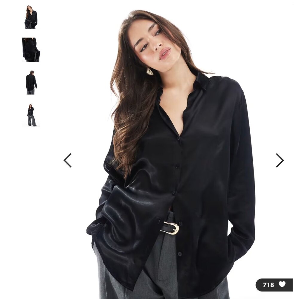 H&M Satin Button Up Blouse – Black (S)